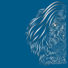 abstract fluffy head cocker spaniel portrait of graceful puppy muzzle with graceful thin lines of light blue on a blue background