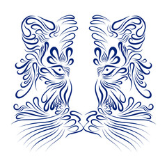 abstract head muzzle portrait tiger thin curly hair blue on a white background