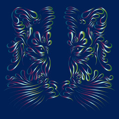 abstract fluffy head portrait of a tiger muzzle of elegant lines on a blue background