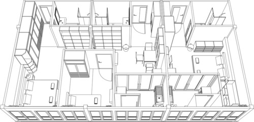 Fototapeta na wymiar 3D illustration of building in vector perspective