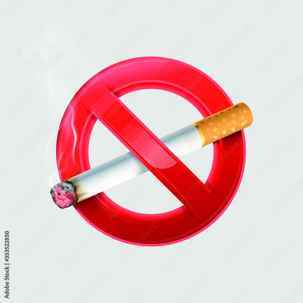 Wall mural Realistic No Smoking sign on black background for May 31st World No Tobacco Day. Vector Illustration.Smoke steam with cigarettes