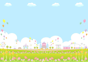 Naklejka premium テーマパーク 花畑 風景