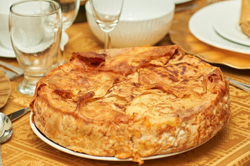 Close up of timballo fresh out of the oven