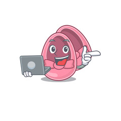 Smart cartoon character of baby girl shoes studying at home with a laptop