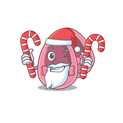 Friendly baby girl shoes dressed in Santa Cartoon character with Christmas candies