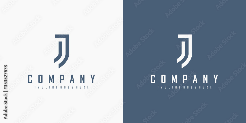 Poster initial letter j logo. monogram linear style isolated on white and blue background. usable for busin