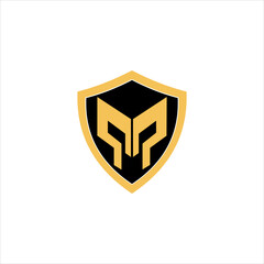 Vector spartan shield concept logo design template illustration eps 10