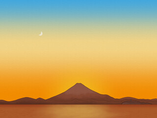Fototapeta na wymiar 夕方の富士山と海