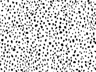 Dierlijk print naadloos patroonontwerp met onregelmatige inktzwarte vlekken op witte achtergrond. Dalmatische patroon dierenprint.