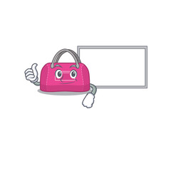 Woman Sport Bag cartoon design with Thumbs up finger bring a white board