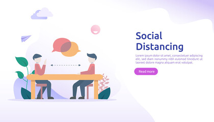 Social distancing prevention concept. protect from COVID-19 coronavirus outbreak spreading. keep 1-2 meter distance space between people. landing page template, banner, social, poster, or print media