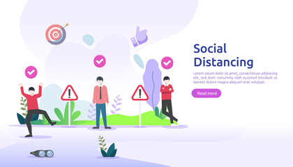 Social distancing prevention concept. protect from COVID-19 coronavirus outbreak spreading. keep 1-2 meter distance space between people. landing page template, banner, social, poster, or print media