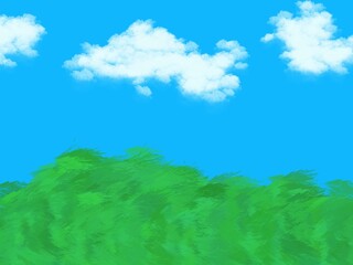 Obraz na płótnie Canvas green grass field with blue sky with white clouds background