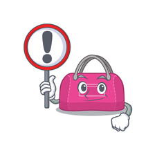 A cartoon icon of woman sport bag with a exclamation sign board