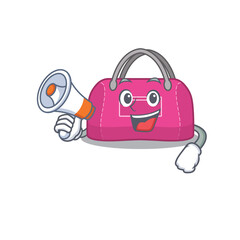 Mascot design of woman sport bag announcing new products on a megaphone