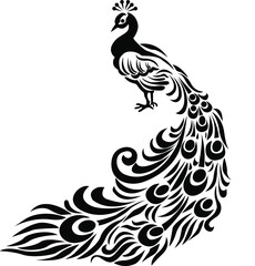 peacock  silhouette. silhouette of a peacock with feathers 