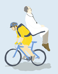 cyclist on a bike delivering a doctor