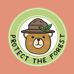Bear wear hat, Protect the forest logo vector illustration