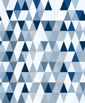 Seamless retro style pattern with triangles in shades of blue. Abstract geometric vector texture pattern.