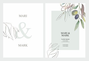 Wedding invitations card. olive. Provence, Italy. pink. white. green. tenderness. cards save the date and thank you