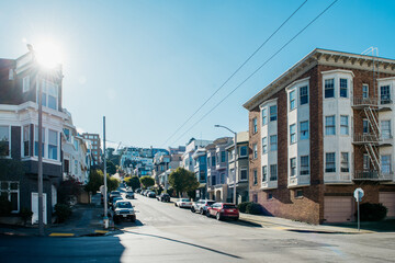 Obraz premium Typical houses and hills in Marina neighbourhood, San Francisco, California