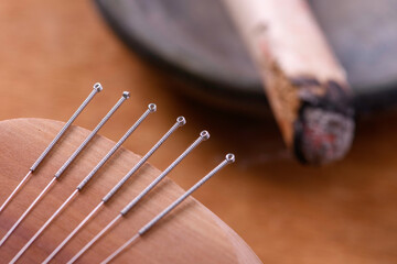 Traditional China acupuncture needles and moxa stick