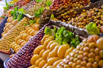Traditional olives market at Marrakech Medina