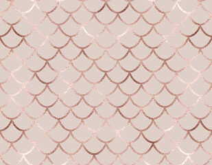 Art deco seamless pattern with rose gold mermaid scales.