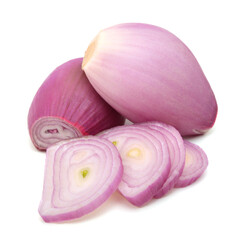 Sliced red onion on white background