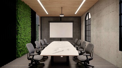 Interior Empty Modern Loft Office open space modern office footage.Modern open concept Lobby and reception area meeting room design. 3dRendering .