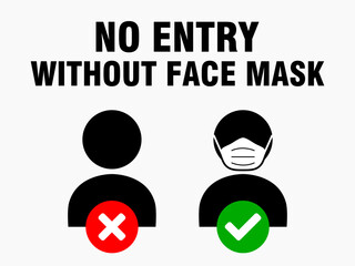 No Entry Without Face Mask or Wear a Mask Icon. Vector Image.