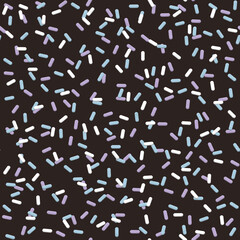 Fototapeta na wymiar big purple blue and white sprinkles seamless pattern on a dark chocolate brown background 