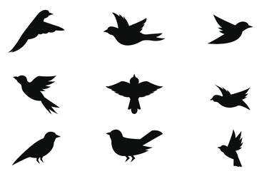 Obraz na płótnie Canvas Vector Collection of Bird Silhouettes Birds vector illustration, isolated on white background.