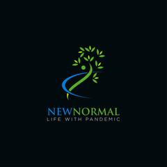 Fototapeta premium newnormal logo, abstract design human and leaves vector