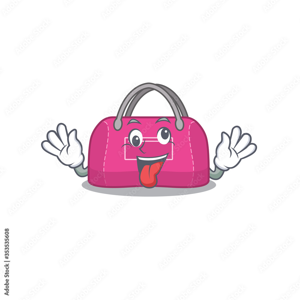 Poster A mascot design of woman sport bag having a funny crazy face