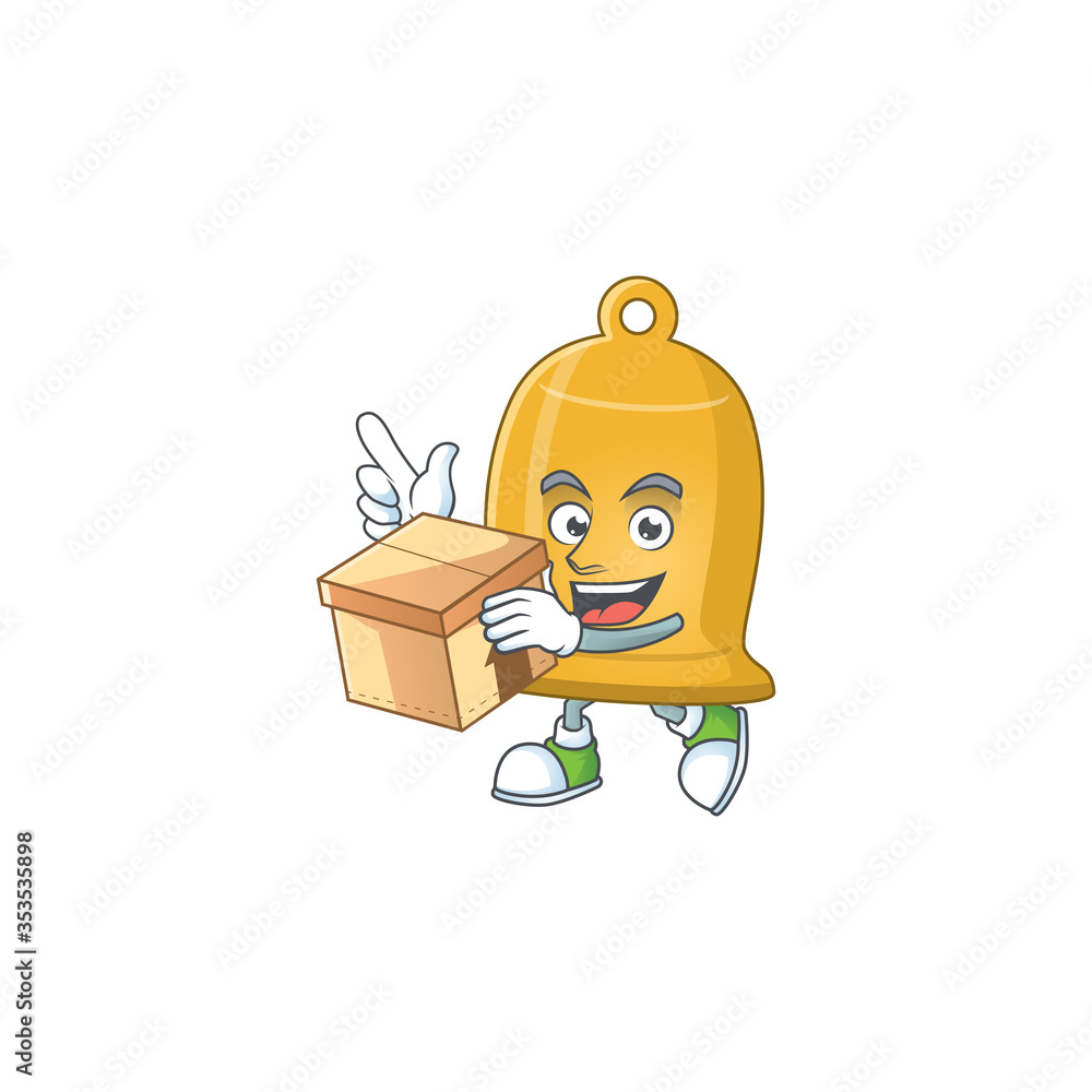 Poster cartoon design style of bell having gift box