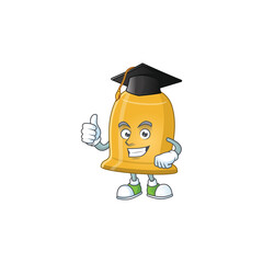 Happy face Mascot design concept of bell wearing a Graduation hat