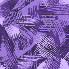 Hatch сamouflage, modern fashion design. Hand drawn violet camo with pencil strokes. Grunge pattern. Purple background, fashionable fabric. Textile printing. Vector seamless abstract texture.