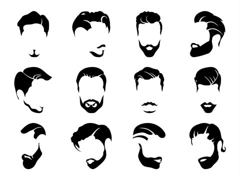 Men hairstyles and haircut with beard  vector illustration.