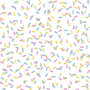 big pink blue and yellow sprinkles seamless pattern on a white background 