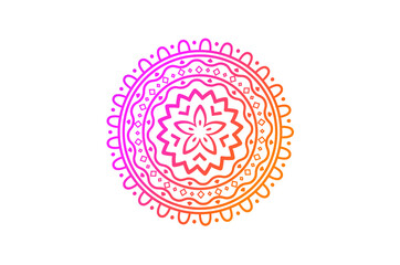 Round gradient mandala on white background, Vector boho mandala in orange and pink colors. Mandala with floral patterns.
