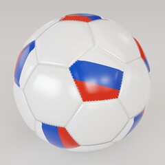 White socker ball with flag of Russia on white background, 3d rendering.