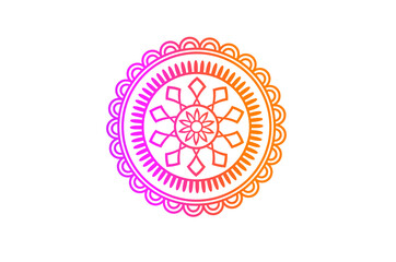 Round gradient mandala on white background, Vector boho mandala in orange and pink colors. Mandala with floral patterns.
