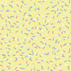 big pink blue and white sprinkles seamless pattern on a light yellow background 