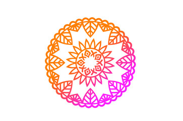 Round gradient mandala on white background, Vector boho mandala in orange and pink colors. Mandala with floral patterns.
