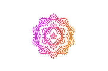 Round gradient mandala on white background, Vector boho mandala in orange and pink colors. Mandala with floral patterns.
