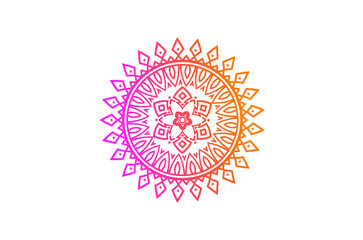 Round gradient mandala on white background, Vector boho mandala in orange and pink colors. Mandala with floral patterns.
