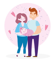 Fototapeta premium dad mom carrying baby cartoon characters family day