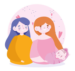 mom young daughter and baby love together, family day