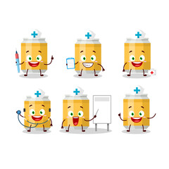 Doctor profession emoticon with beer can cartoon character